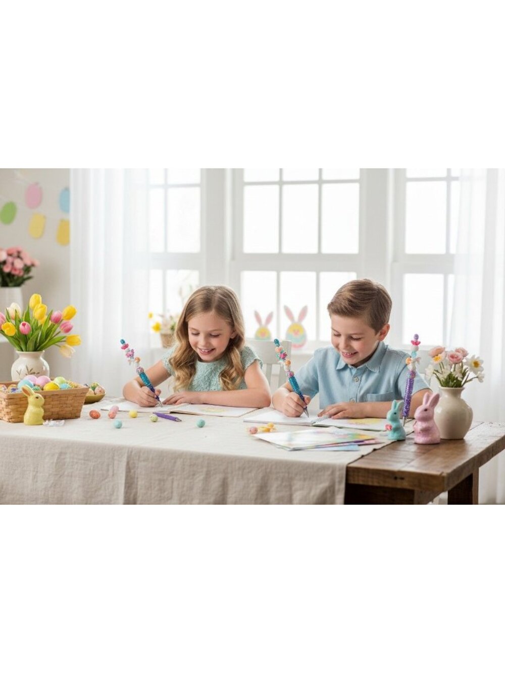 Easter-Themed Bunny & Glitter Beaded Pen With Rainbow Accents - Fun & Festive Wr